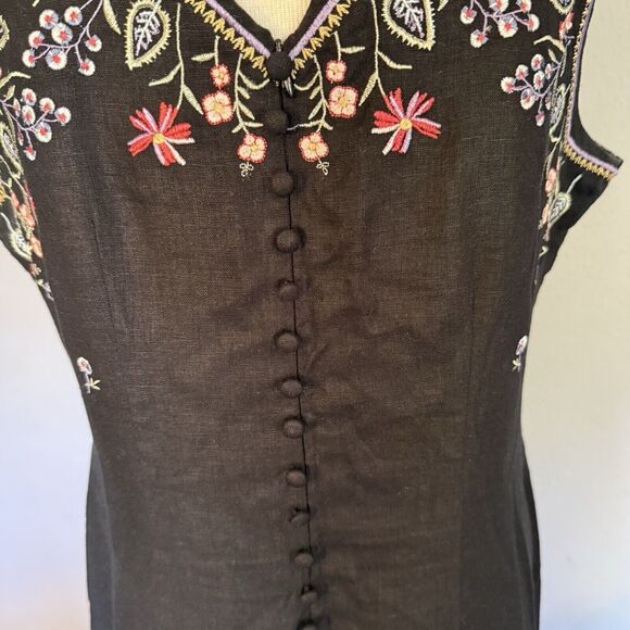 Ultra Dress New York Dress Size 10 Black Linen Blend Embroidered Button Back - Picture 6 of 15